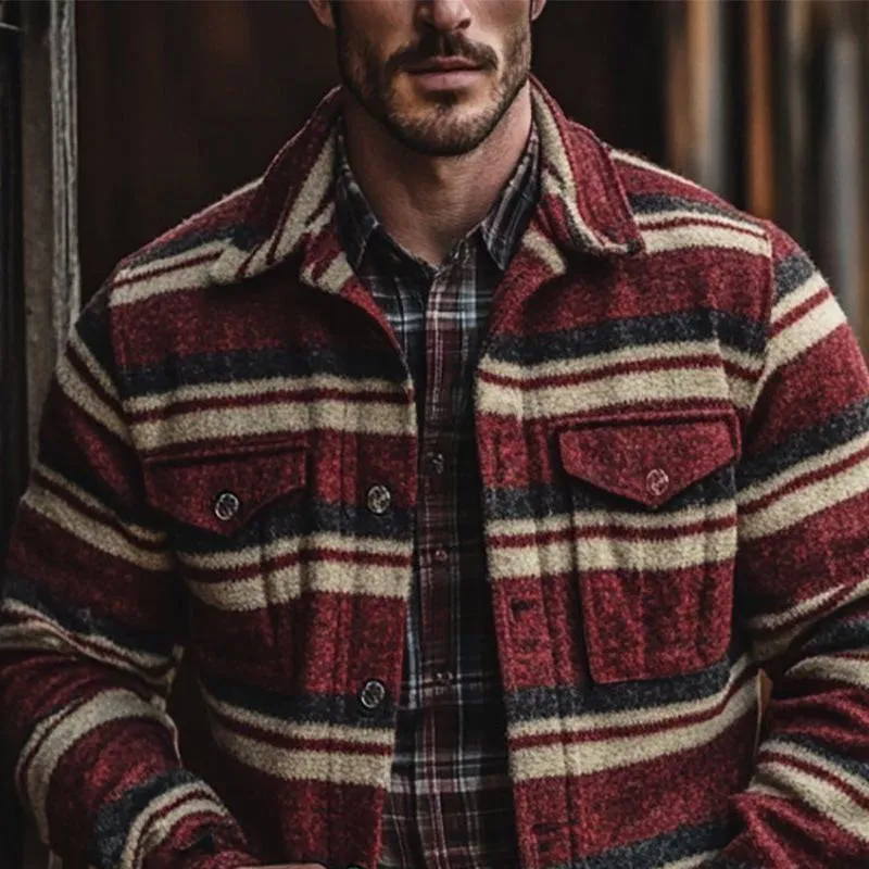 Men's Colorblock Striped Lapel Long Sleeve Shirt Jacket 38287330Z sold by Manly product image thumbnail 3