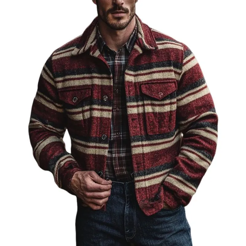 Men's Colorblock Striped Lapel Long Sleeve Shirt Jacket 38287330Z sold by Manly