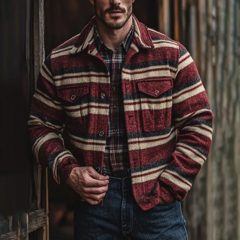 Men's Colorblock Striped Lapel Long Sleeve Shirt Jacket 38287330Z sold by Manly product image thumbnail 2