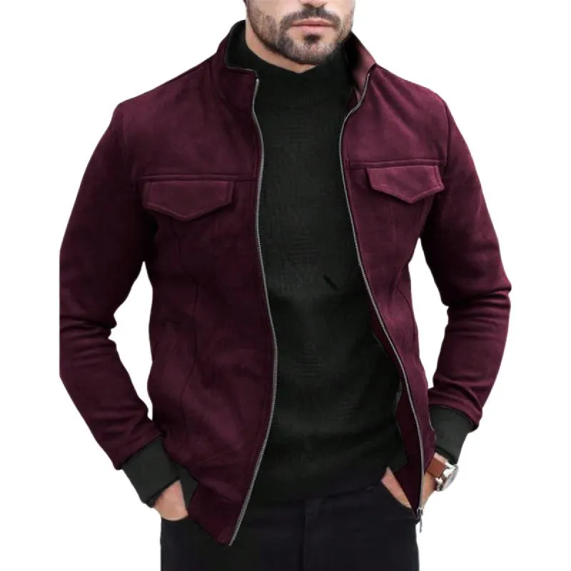 Men's Vintage Burgundy Stand Collar Suede Jacket 73832515U sold by Manly