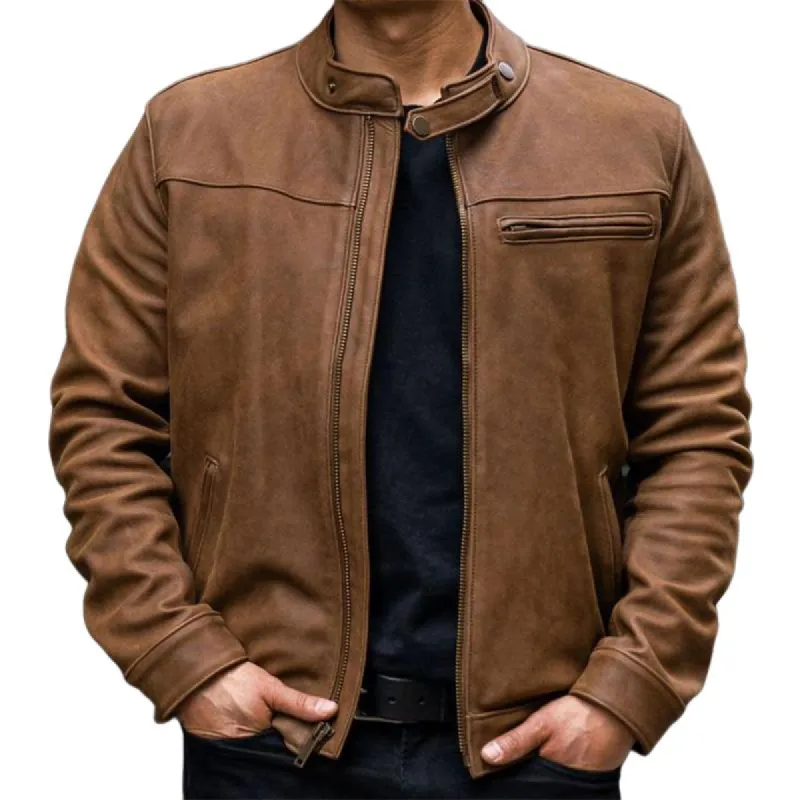 Men's Vintage Snap Collar Zipper Leather Jacket 89955887U sold by Manly