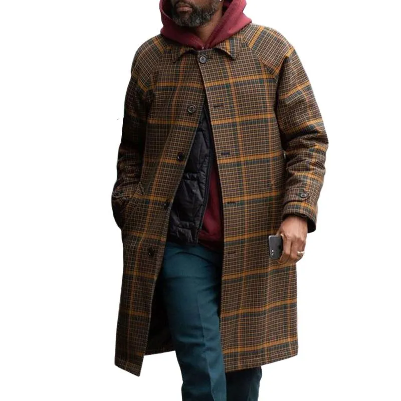 Men's Vintage Loose Plaid Button Trench Coat 73213080U sold by Manly