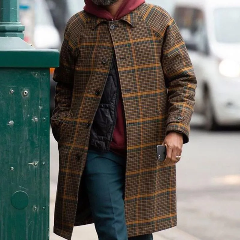 Men's Vintage Loose Plaid Button Trench Coat 73213080U sold by Manly product image thumbnail 3