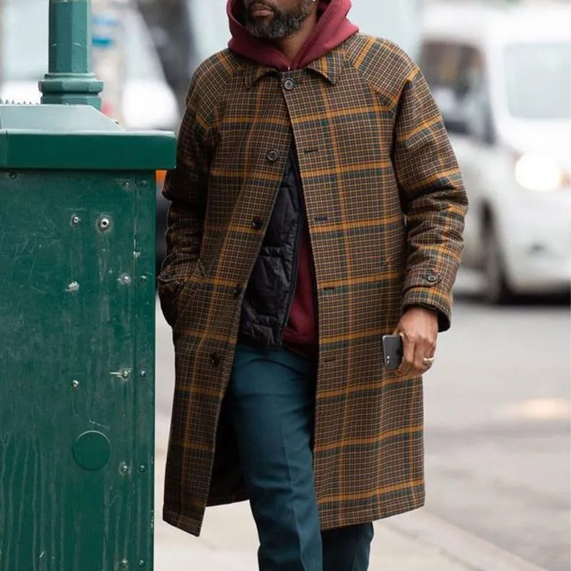 Men's Vintage Loose Plaid Button Trench Coat 73213080U sold by Manly product image thumbnail 2