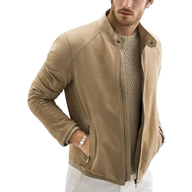 Men's Vintage Snap Collar Camel Suede Zip Jacket 28096942U sold by Manly