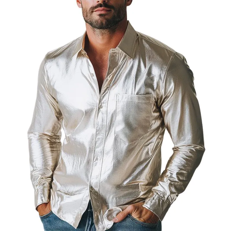 Men's Vintage Silver Shiny Long Sleeve Shirt 96061271U sold by Manly