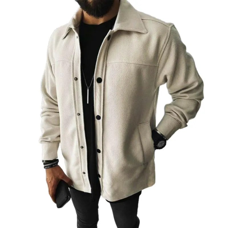 Men's Casual Wool Blend Lapel Single Breasted Loose Long Sleeve Shirt 53220208M sold by Manly