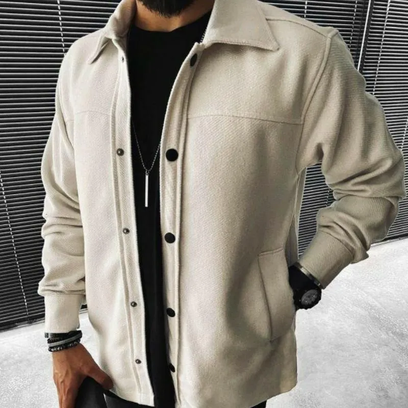 Men's Casual Wool Blend Lapel Single Breasted Loose Long Sleeve Shirt 53220208M sold by Manly product image thumbnail 2