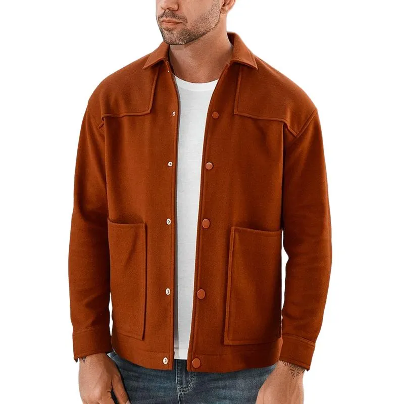 Men's Casual Wool Blend Lapel Single Breasted Loose Long Sleeve Shirt 46898653M sold by Manly