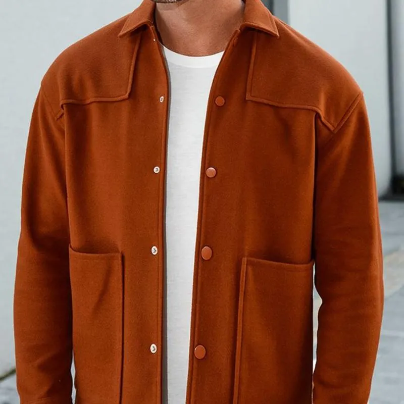 Men's Casual Wool Blend Lapel Single Breasted Loose Long Sleeve Shirt 46898653M sold by Manly product image thumbnail 3