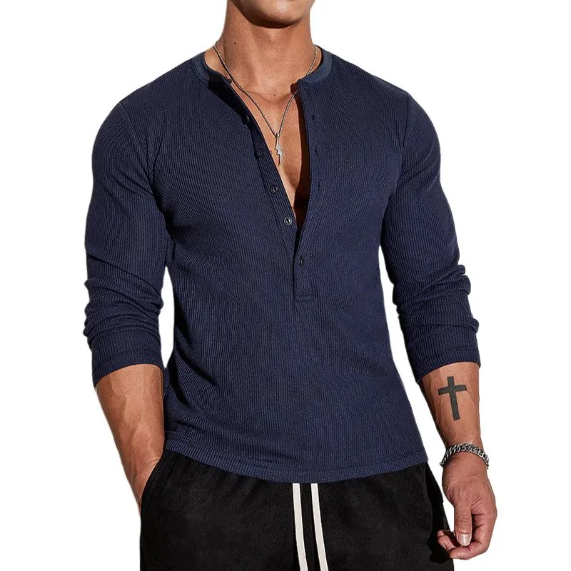 Men's Casual Stripe Henley Collar Slim Fit Long Sleeve T-Shirt 33891968M sold by Manly