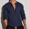 Men's Casual Stripe Henley Collar Slim Fit Long Sleeve T-Shirt 33891968M sold by Manly
