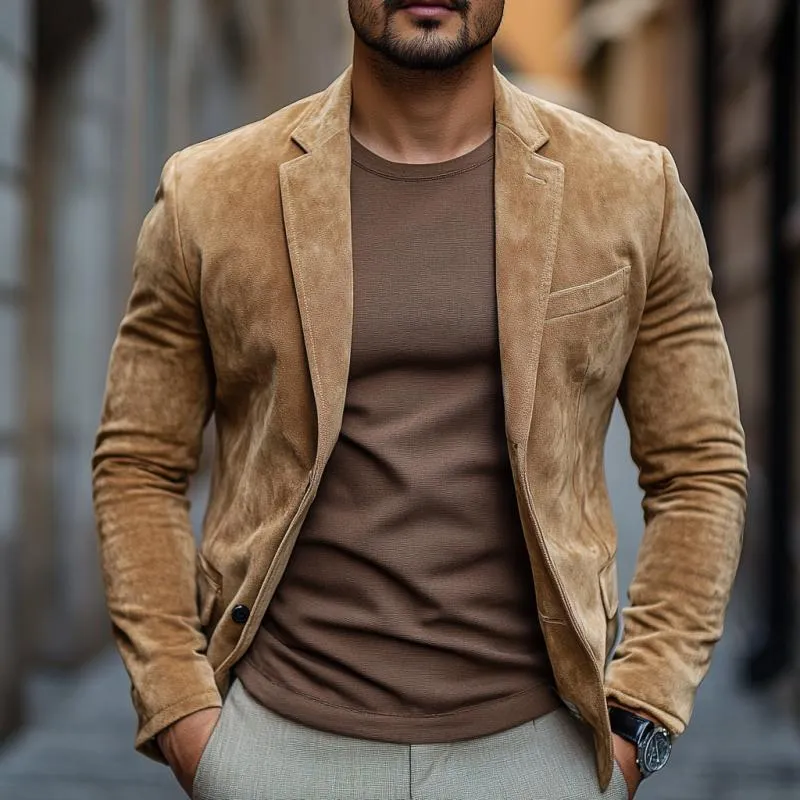 Men's Classic Casual Single Breasted Slim Fit Suede Blazer 18523716K sold by Manly product image thumbnail 2