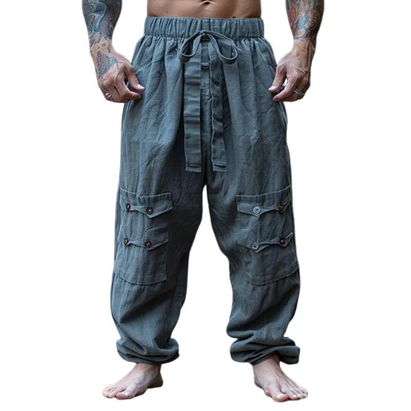 Men's Retro Casual Linen Breathable Loose Long Pants 20590087TO sold by Manly