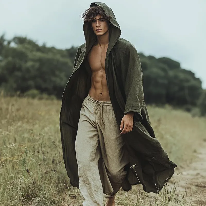 Men's Vintage Casual Linen Hooded Robe 03867297TO sold by Manly product image thumbnail 2