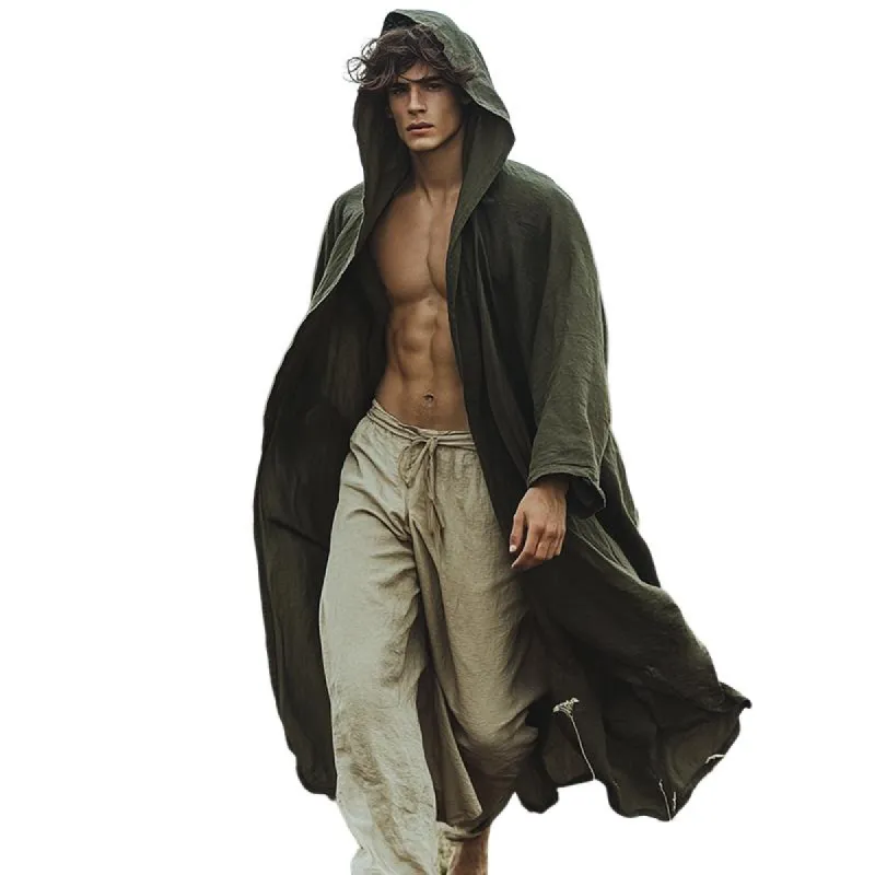 Men's Vintage Casual Linen Hooded Robe 03867297TO sold by Manly