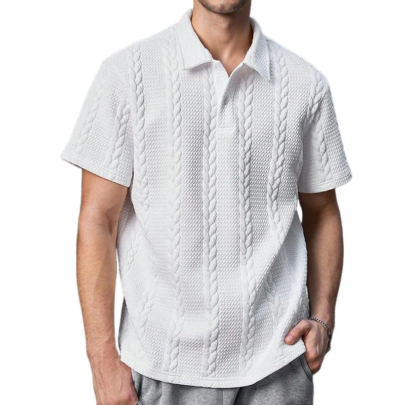 Men's Retro Casual Embossed Lapel Short Sleeve T-Shirt 19331370TO sold by Manly