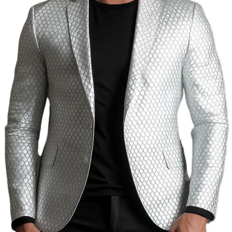 Men's Solid Color Lapel Two-button Fish Scale Pattern Leather Blazer 14105944F sold by Manly product image thumbnail 2