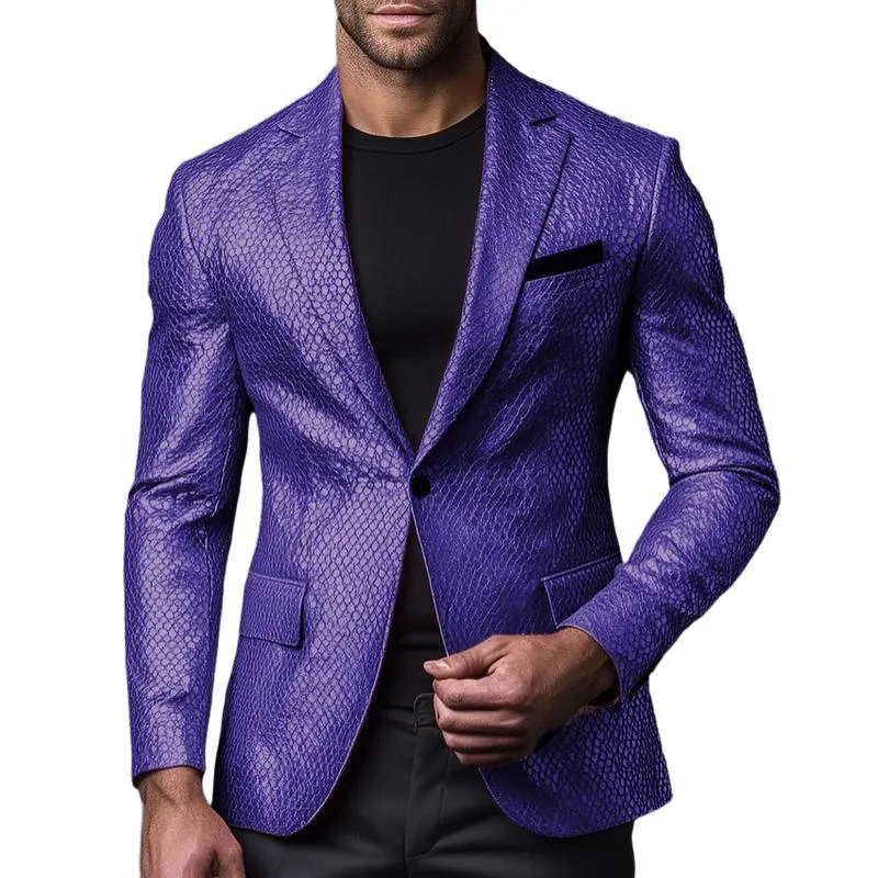 Men's Lapel-collar Single-button Fish-scale Leather Blazer 23656744F sold by Manly