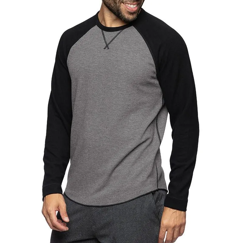 Men's Casual Round Neck Stitching Long Sleeve T-shirt 20640601U sold by Manly