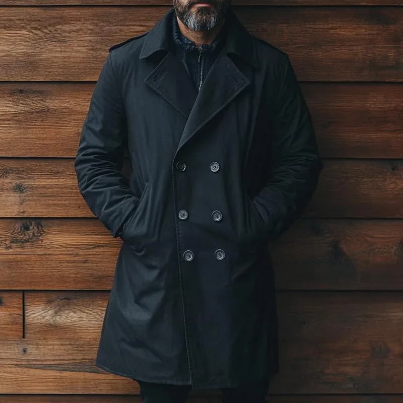 Men's Vintage Loose Black Double Breasted Trench Coat 55173843U sold by Manly product image thumbnail 2