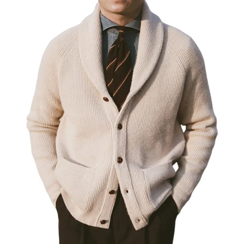 Men's Simple Solid Color Lapel Button Knit Cardigan 42807337U sold by Manly