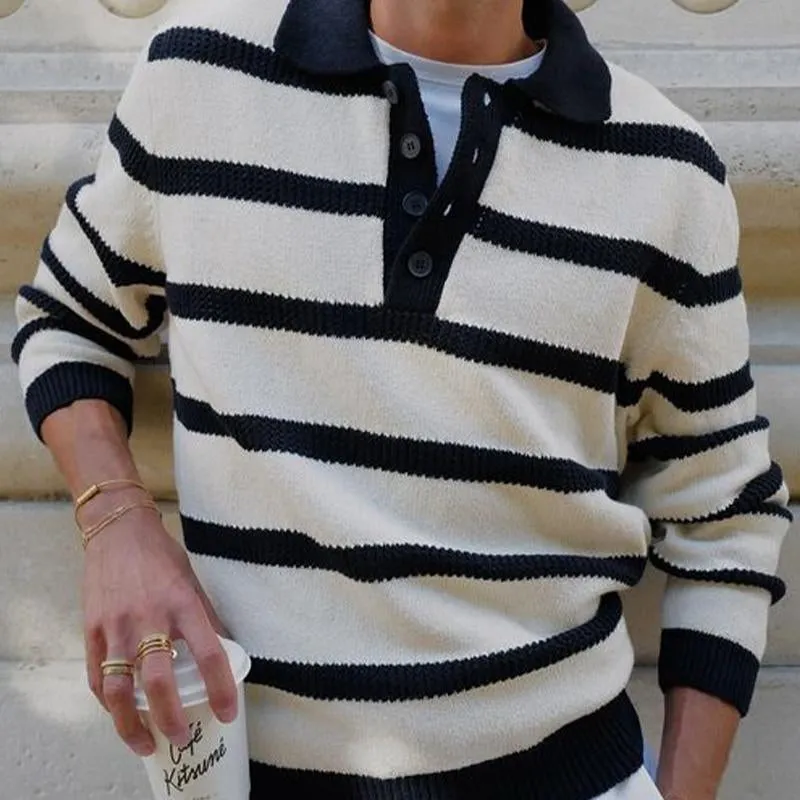 Men's Vintage Striped Button Lapel Knit Sweater 75042171U sold by Manly product image thumbnail 3
