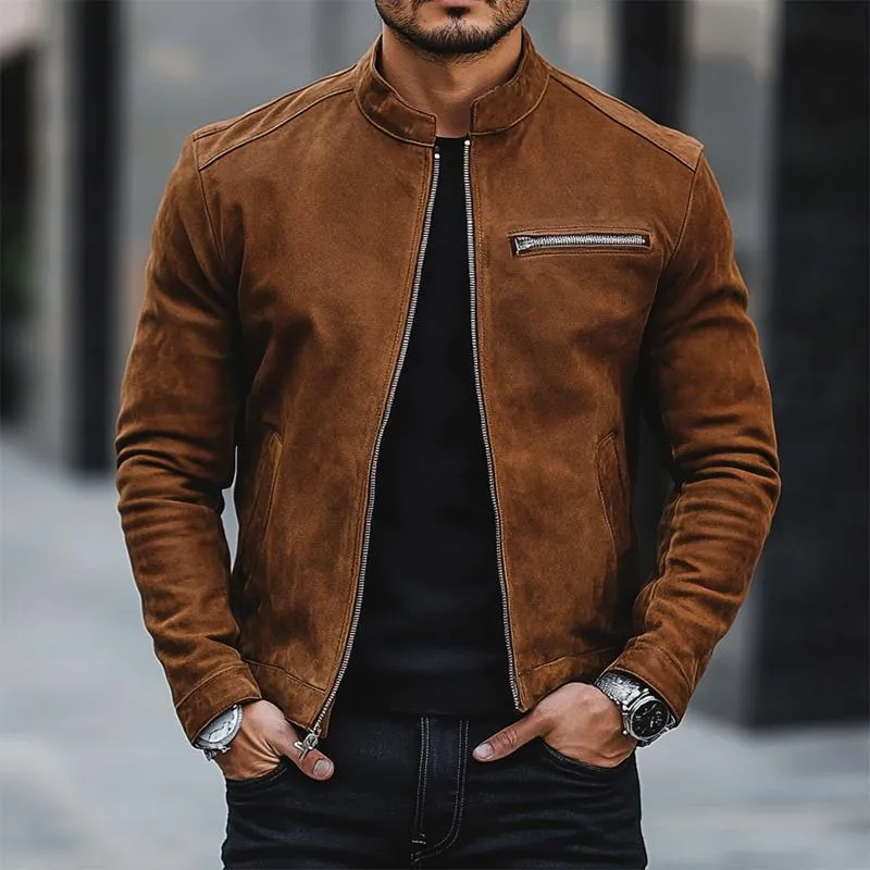 Men's Simple Stand Collar Suede Zip-Up Jacket 26970471U sold by Manly product image thumbnail 2
