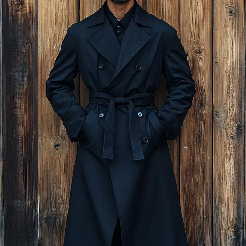 Men's Vintage Black Double Breasted Long Trench Coat 95286862U sold by Manly product image thumbnail 2