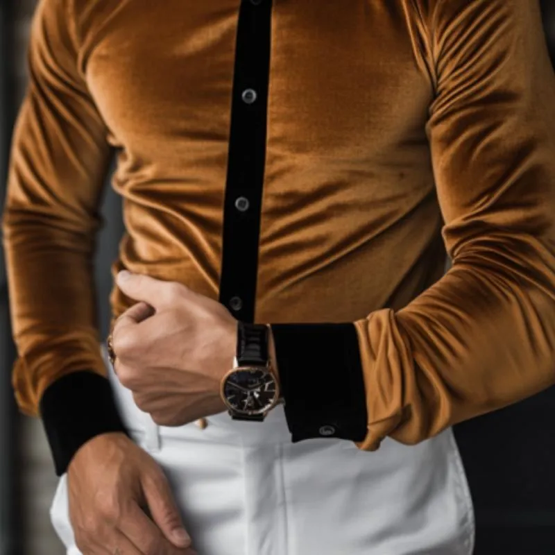 Men's Classic Casual Velvet Slim Fit Long Sleeve Shirt 91998047K sold by Manly product image thumbnail 4