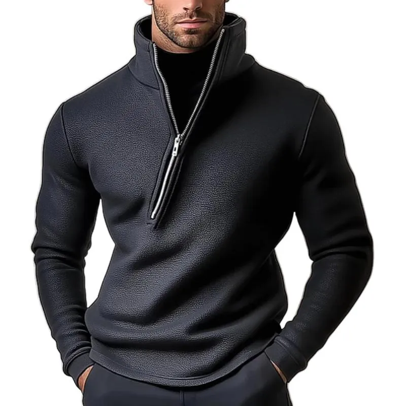 Men's Stand Collar Zipper Leather Sweatshirt 45822655F sold by Manly