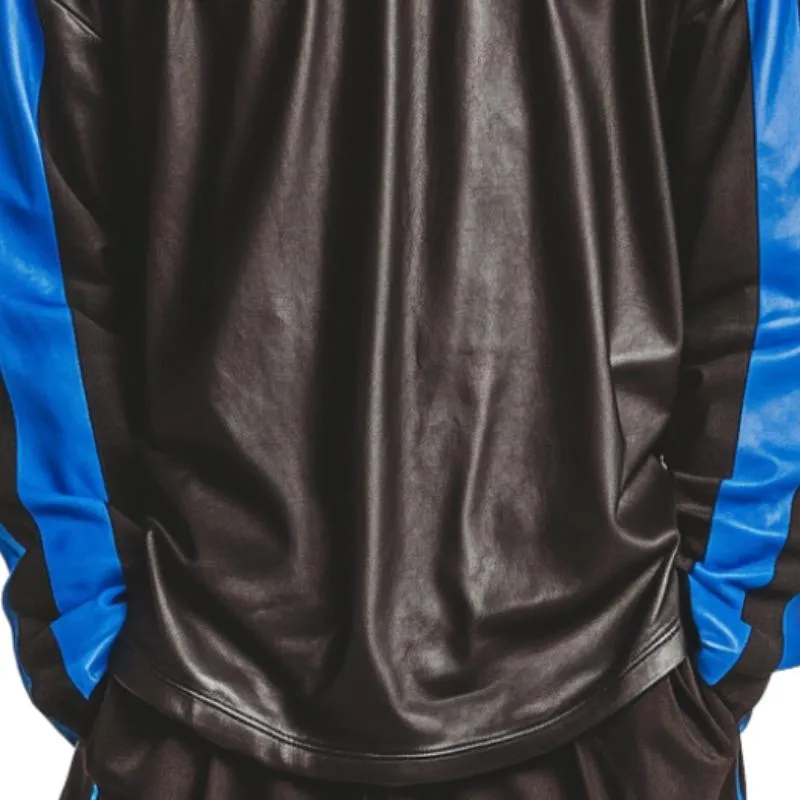 Men's Loose Contrast Color Round Neck Leather Sweatshirt 17022950F sold by Manly product image thumbnail 3