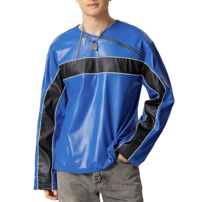 Men's Casual Loose Crew Neck Leather Sweatshirt 04414217F sold by Manly