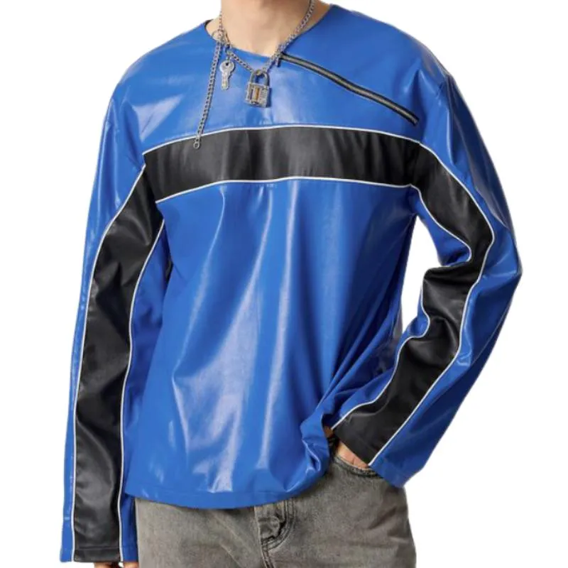 Men's Casual Loose Crew Neck Leather Sweatshirt 04414217F sold by Manly product image thumbnail 2
