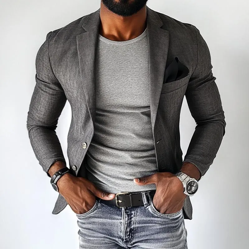 Men's Vintage Linen Single Breasted Lapel Slim Fit Blazer 63329197Y sold by Manly product image thumbnail 3