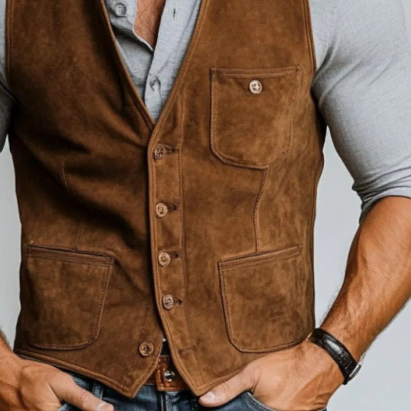 Men's Vintage Suede Single Breasted V Neck Slim Fit Vest 61308554Y sold by Manly product image thumbnail 2