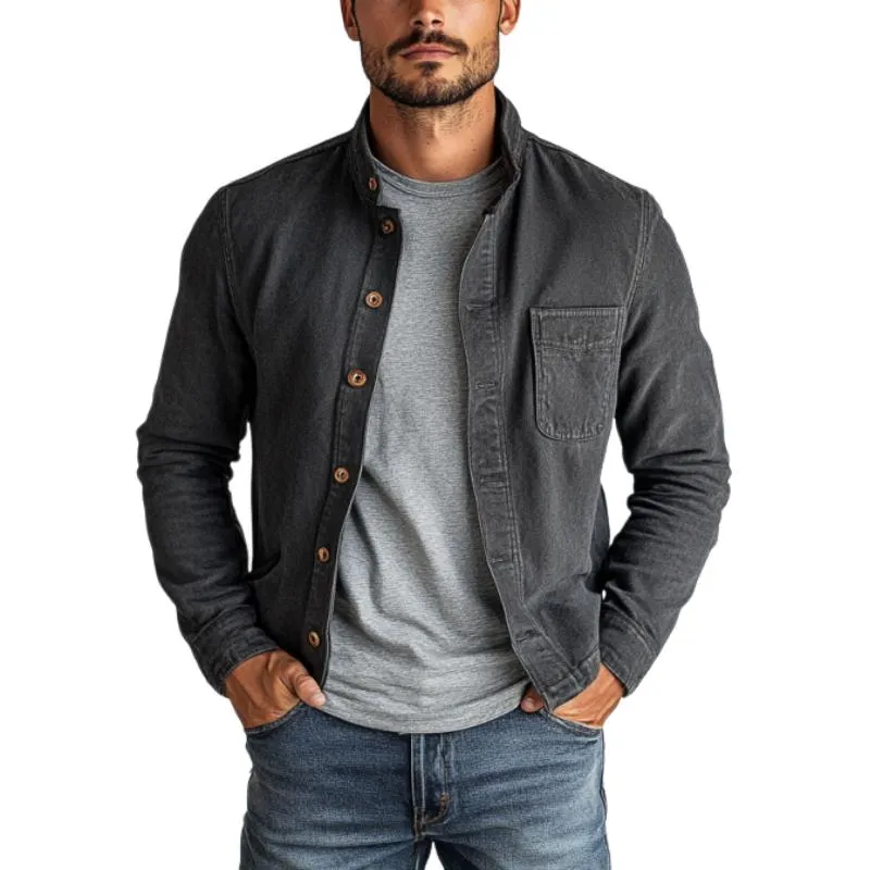 Men's Vintage Washed Stand Collar Single Breasted Jacket 80271320Y sold by Manly