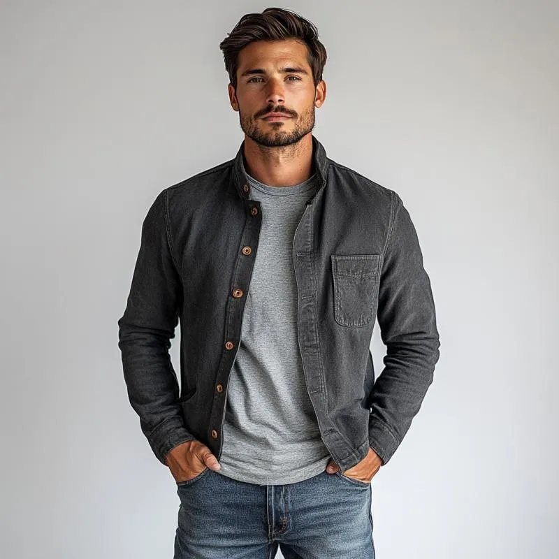 Men's Vintage Washed Stand Collar Single Breasted Jacket 80271320Y sold by Manly product image thumbnail 3