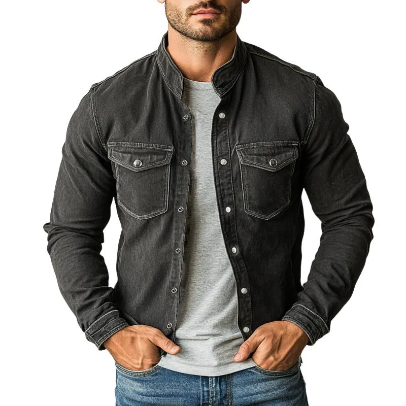 Men's Vintage Washed Denim Multi Pocket Single Breasted Jacket 01449697Y sold by Manly