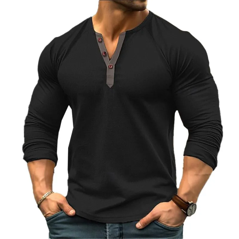 Men's Contrast Henley Neck Long Sleeve T-Shirt 39448397X sold by Manly