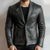 Men's Fashion Leather Lapel Zipper Biker Jacket 88788931Z sold by Manly