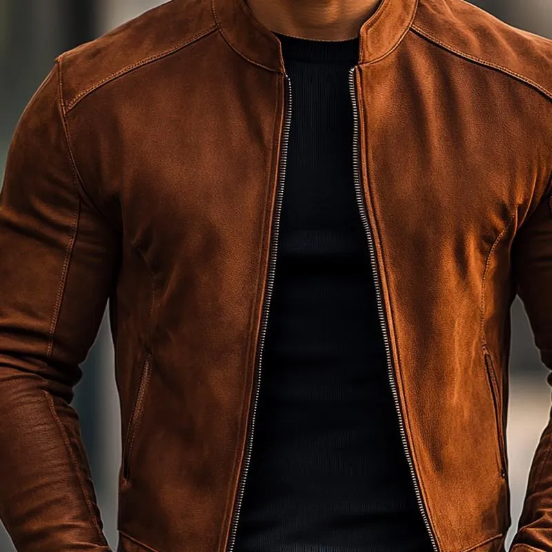 Men's Fashion Solid Sued Stand Collar Zipper Biker Jacket 17461503Z sold by Manly product image thumbnail 3