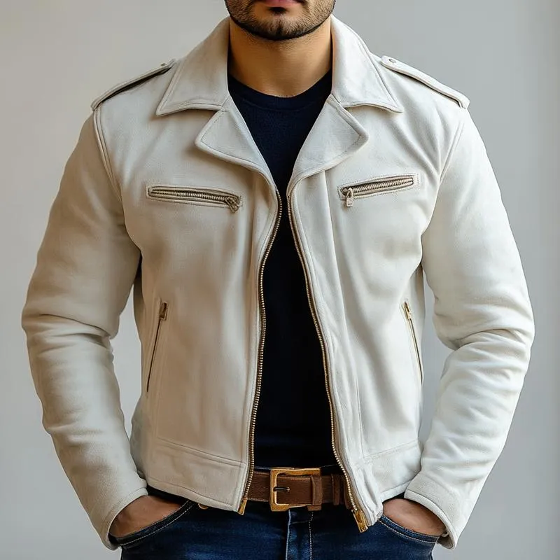 Men's Fashion Solid Sued Lapel Zipper Biker Jacket 92725237Z sold by Manly product image thumbnail 2