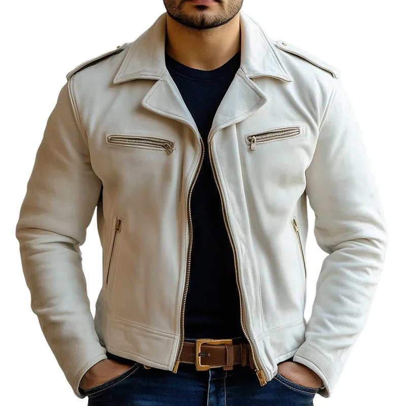 Men's Fashion Solid Sued Lapel Zipper Biker Jacket 92725237Z sold by Manly