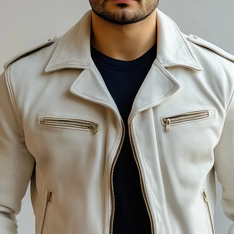 Men's Fashion Solid Sued Lapel Zipper Biker Jacket 92725237Z sold by Manly product image thumbnail 3