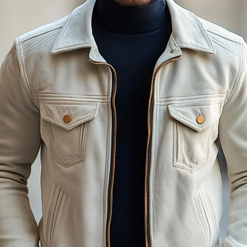 Men's Fashion Solid Sued Lapel Zipper Biker Jacket 00491362Z sold by Manly product image thumbnail 3