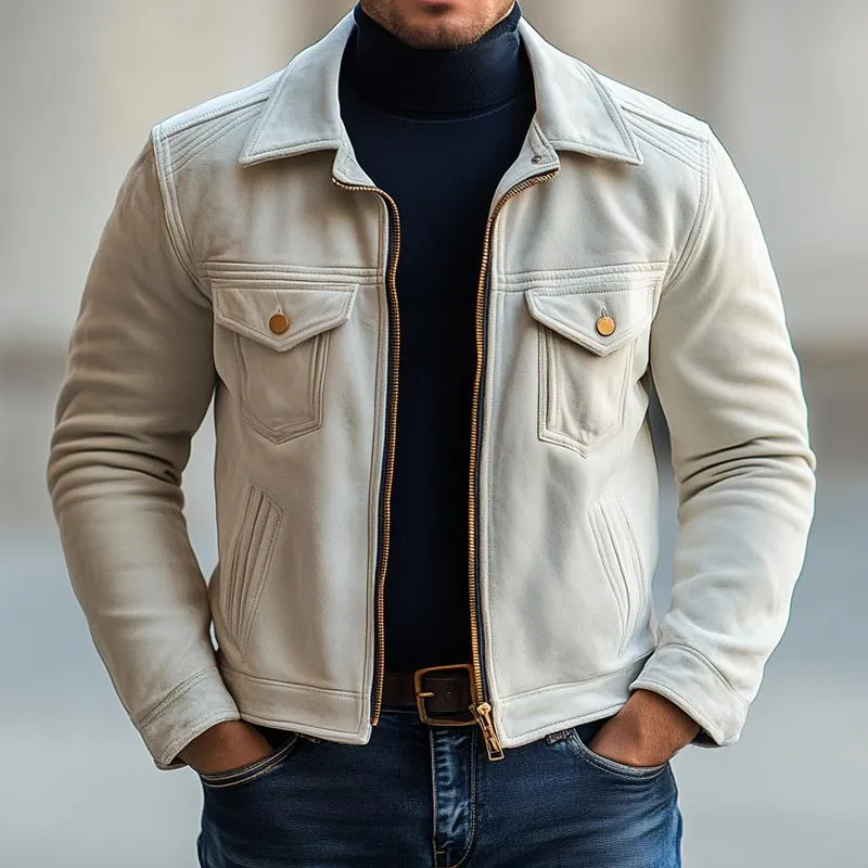 Men's Fashion Solid Sued Lapel Zipper Biker Jacket 00491362Z sold by Manly product image thumbnail 2