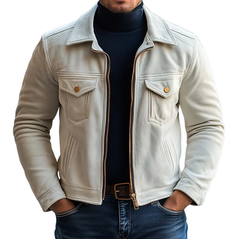 Men's Fashion Solid Sued Lapel Zipper Biker Jacket 00491362Z sold by Manly