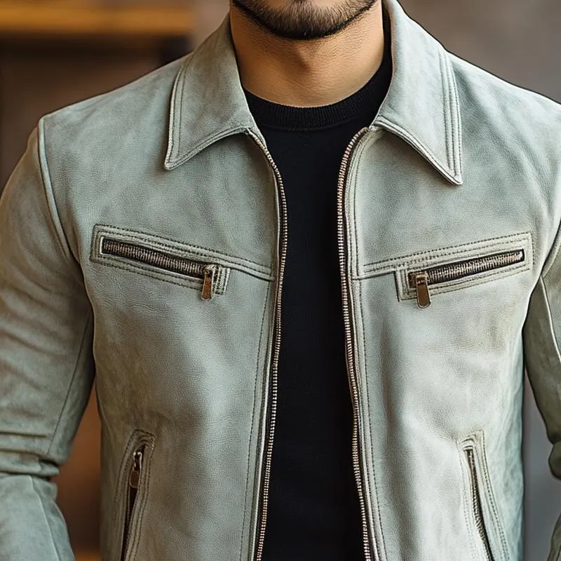 Men's Fashion Leather Lapel Zipper Biker Jacket 33244822Z sold by Manly product image thumbnail 3