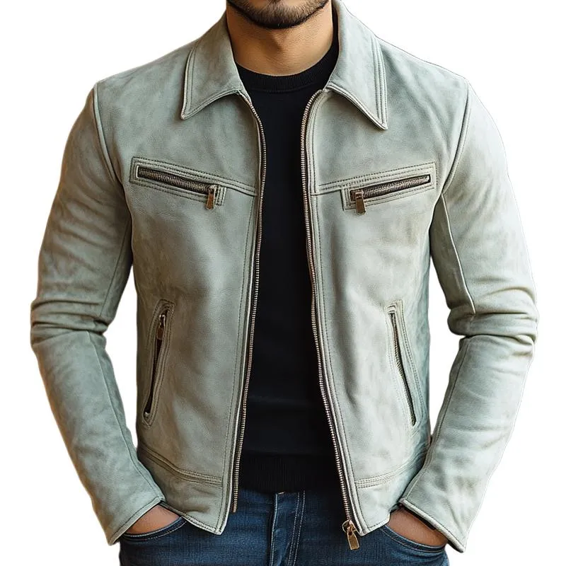 Men's Fashion Leather Lapel Zipper Biker Jacket 33244822Z sold by Manly